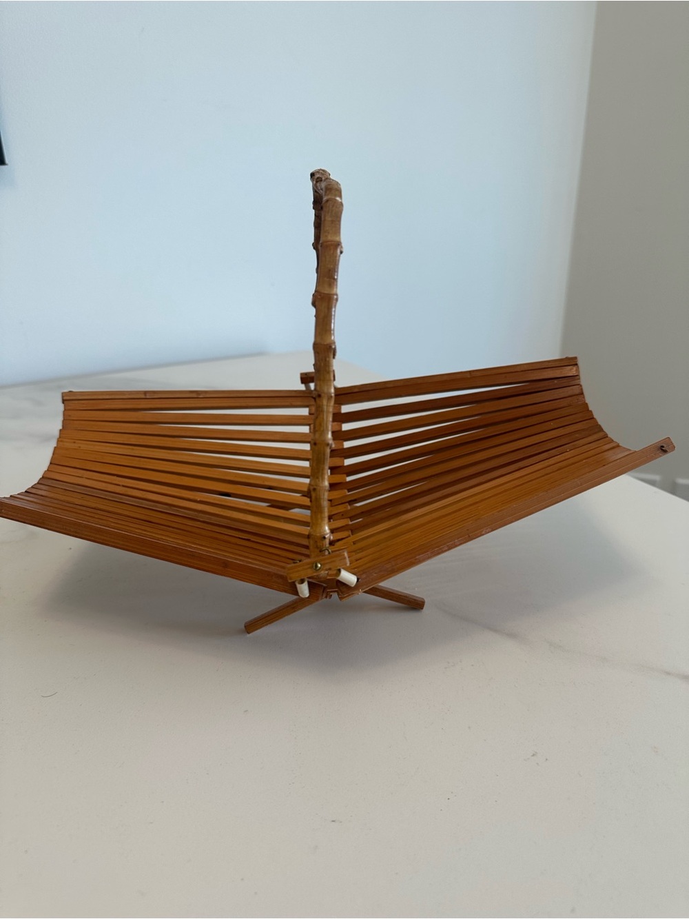 Vintage Japanese MCM Folding Teak Wood Fruit Basket